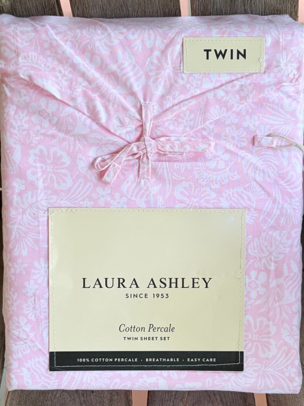 NEW Laura Ashley Twin Size POOL FROLIC - PINK Sheet Set 100% Percale Cotton